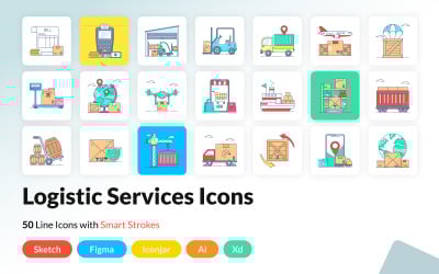 50 Liniensymbole für Logistikdienste