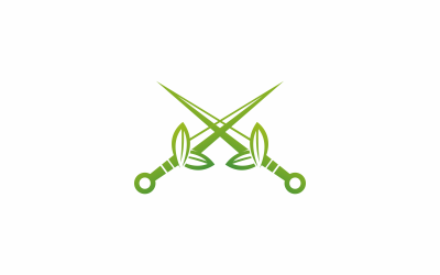 modelo de logotipo de espada verde folha