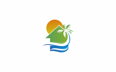 plaj ev seyahati logo şablonu