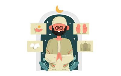 Ramadan Kareem 2022 met illustratie van moslimkarakter