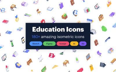 Paquete de iconos isométricos de educación