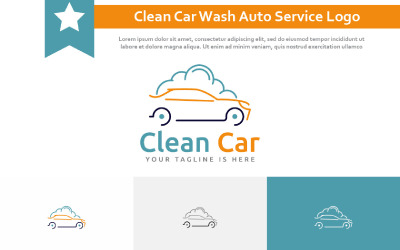 Clean Car Wash Silhouette Carwash Soap Foam Auto Service Line Logotyp