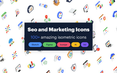 Pacchetto icone isometriche SEO e marketing