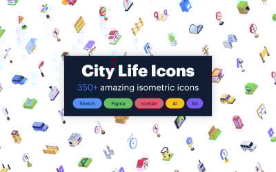 Paquete de iconos isométricos de la vida de la ciudad