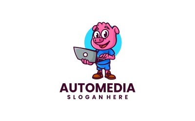 Logotipo de personagem de desenho animado de mídia de porco