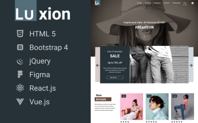 Luxion – HTML React Vue Figma divat- és ruházati céloldal
