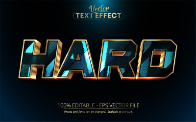 Hårt - redigerbar texteffekt, glänsande guld och turkosa färger textstil, grafikillustration