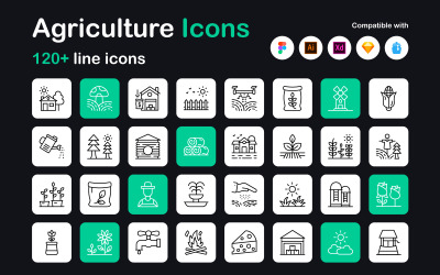 129 icônes linéaires agricoles