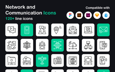 Linjära ikoner för nätverk och kommunikation