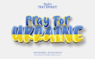 Ore pela Ucrânia - Efeito de texto editável, estilo de texto da bandeira da Ucrânia, ilustração gráfica