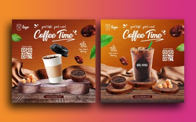 Modello di banner per post sui social media per la promozione del menu delle bevande della caffetteria