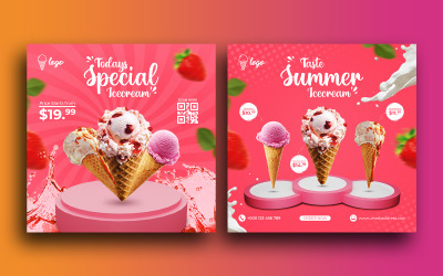 Шаблон банера для публікації в Instagram для реклами морозива в соціальних мережах