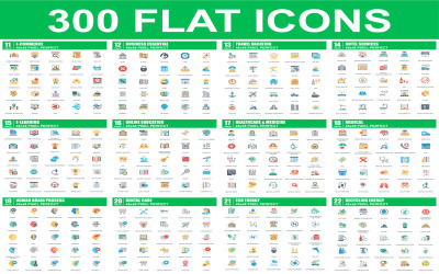 300 + conjunto de iconos de línea plana profesional