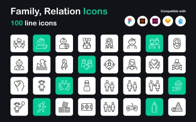 Iconos de línea de relaciones y crianza