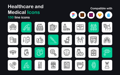 Medische en gezondheidszorg lineaire pictogrammen