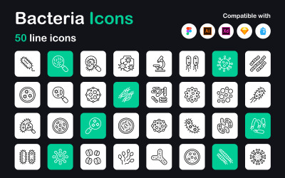 Paquete de iconos lineales de bacterias