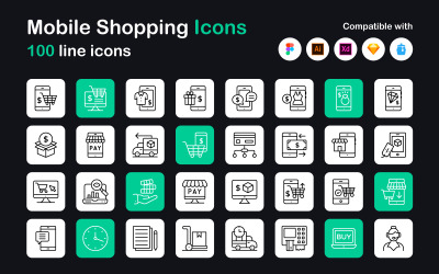 Paquete de iconos lineales de compras móviles