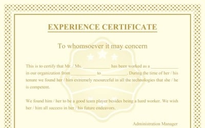 Plantilla de diseño de certificado de experiencia