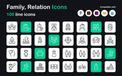Relations and Parenting Line Icons