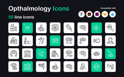 Conjunto de iconos lineales de Oftalmología