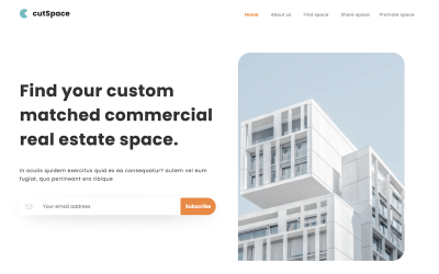 cutSpace – Encontre espaço comercial. Página de destino no Bootstrap-5