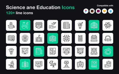 Ícones lineares de aprendizagem e educação