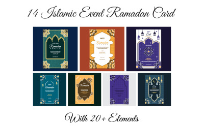 14 islamiska evenemang Ramadan-kort med 20+ element