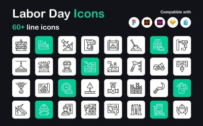 Labour Day Lineární ikony Pack