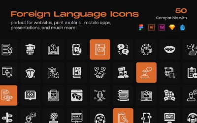 Iconos lineales de idioma extranjero