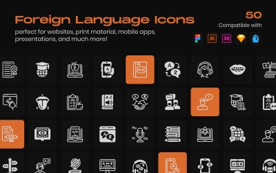 Linjära ikoner för främmande språk