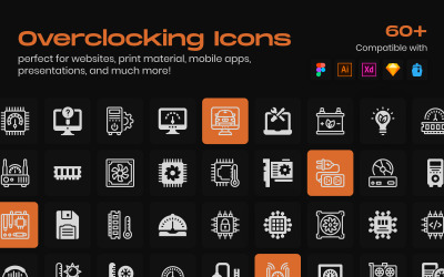 65 iconos lineales de overclocking