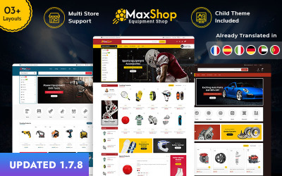MaxShop — motyw e-commerce PrestaShop dotyczący sportu, gier, narzędzi i części samochodowych