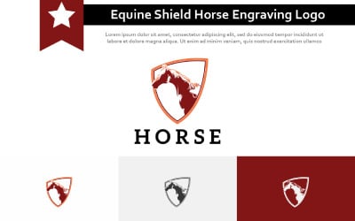 Modelo de logotipo retrô vintage de estilo de gravura de cavalo de escudo eqüino