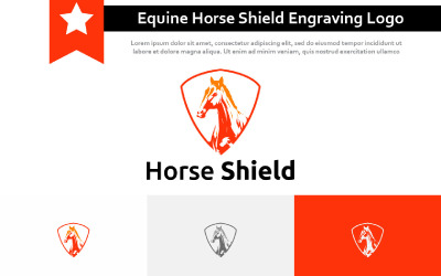 Modelo de logotipo retrô vintage estilo de gravura de escudo de cavalo eqüino