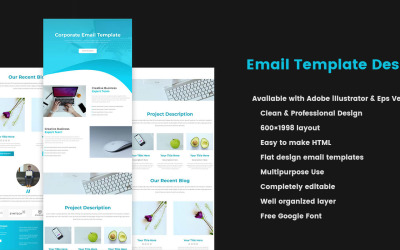 Diseño de plantilla de correo electrónico promocional de Mailchimp para campañas comerciales corporativas multipropósito