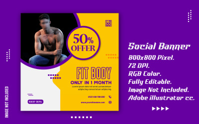 Modello di progettazione di banner per annunci sui social media di fitness creativo