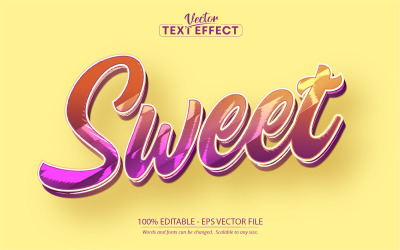Söt - redigerbar texteffekt, tecknad och mjuk rosa textstil, grafikillustration