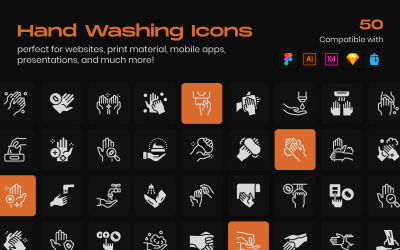 Hände waschen lineare Icons Pack