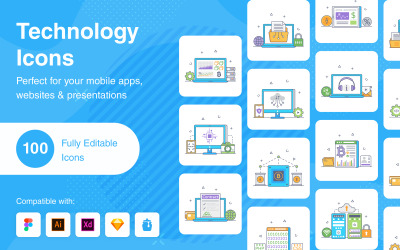 Iconos conceptuales planos de tecnología
