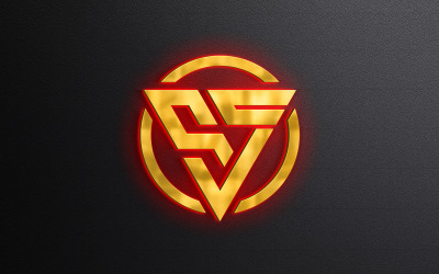 Maquete de logotipo dourado 3d com luz de néon vermelha
