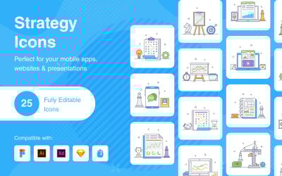 Pack d&amp;#39;icônes de ligne plate de stratégie