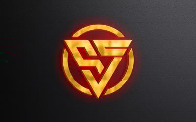 Red Neon Light 3d Gold Logo Mockup