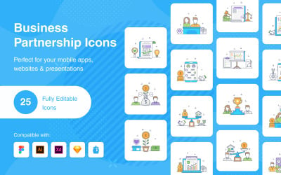 Business Partnership Flat Outline Icons