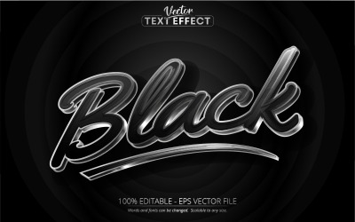 Černá - upravitelný textový efekt, černý kovový a stříbrný styl textu, grafické ilustrace