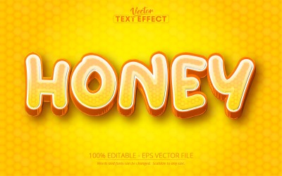 Honung - redigerbar texteffekt, tecknad och gul textstil, grafikillustration