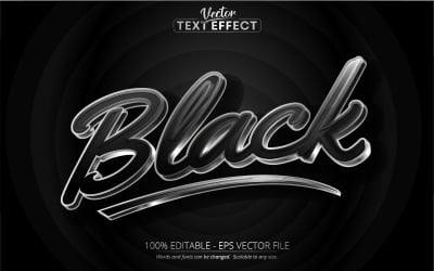 Negro: efecto de texto editable, estilo de texto negro metálico y plateado, ilustración gráfica