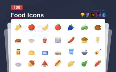 Paquete de iconos de vector plano de alimentos