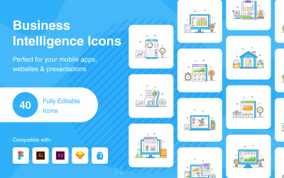 Płaskie ikony Business Intelligence