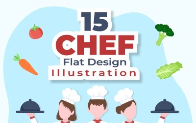 15 professzionális szakács rajzfilmfigura illusztráció