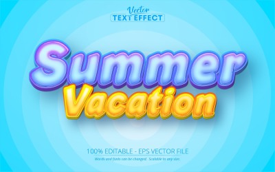 Vacaciones de verano: efecto de texto editable, estilo de texto de dibujos animados azul y naranja, ilustración gráfica